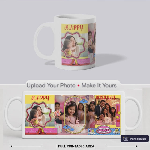 Yellow and Pink Birthday Mug