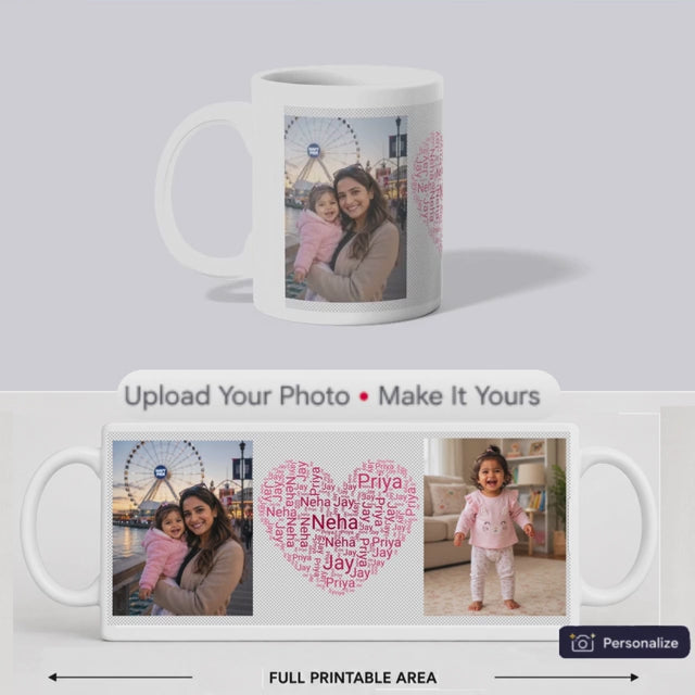 Personalized Heart Word Cloud Photo Mug
