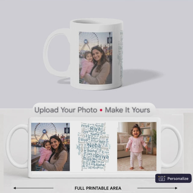 Personalized Vertical Word Cloud Photo Mug