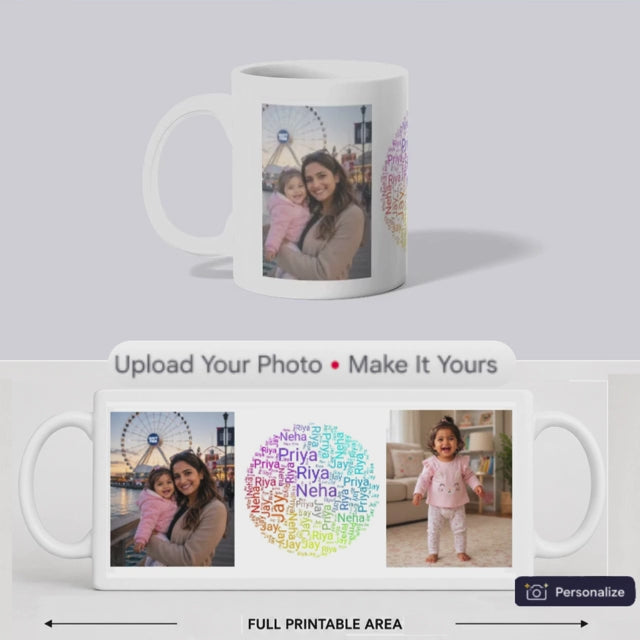 Personalized Round Word Cloud Photo Mug